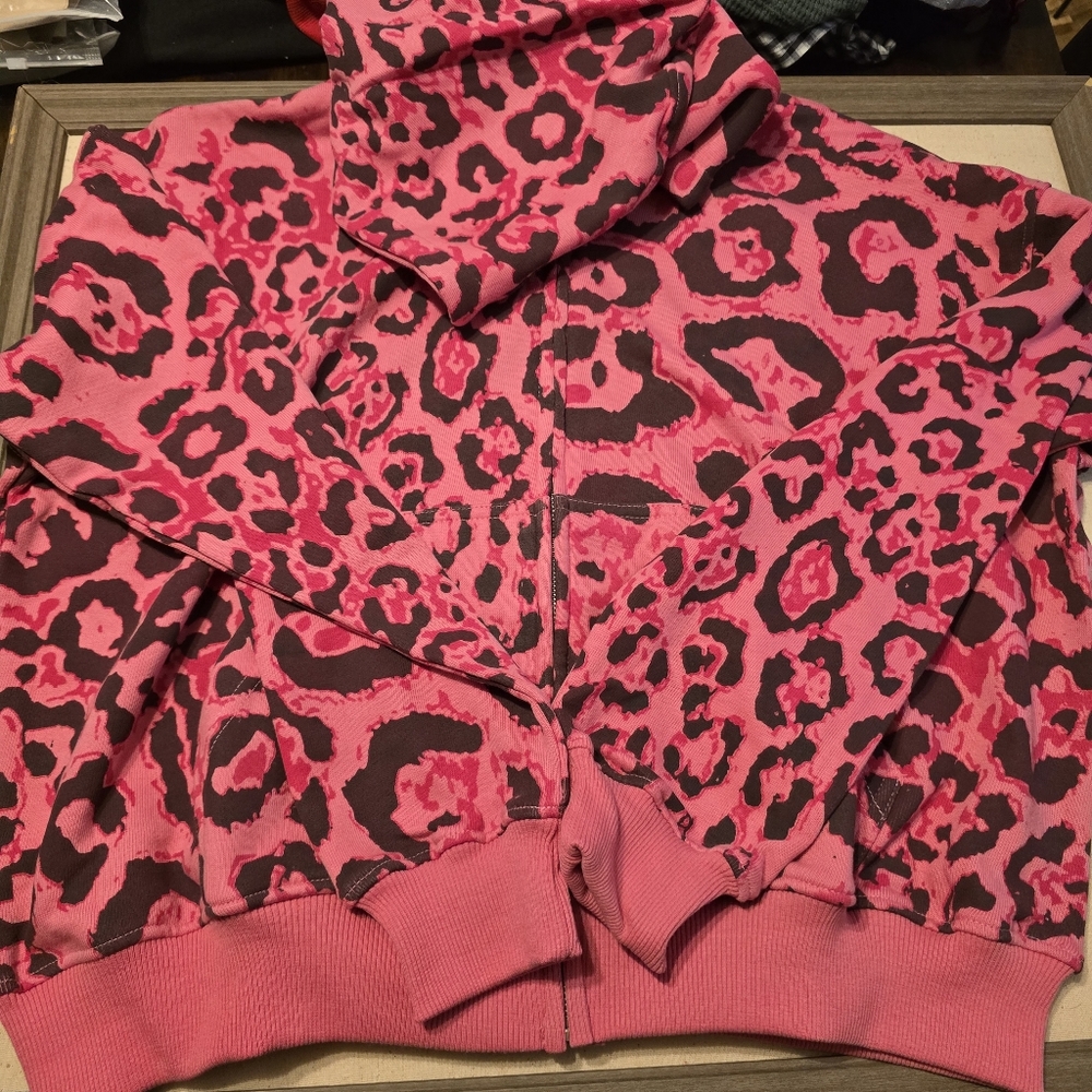 Life of errors BUBBLEGUM" Pink Leopard Zip Up sz small new